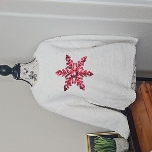 Red Sequin Snowflake White Shepra Sweater